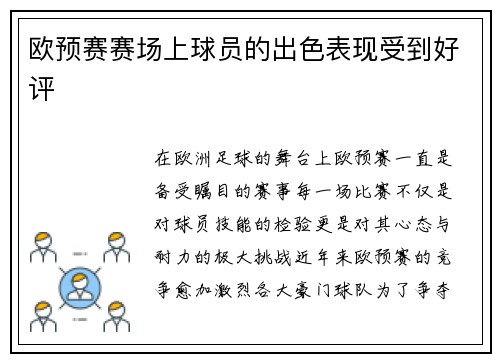 欧预赛赛场上球员的出色表现受到好评