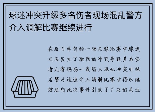 球迷冲突升级多名伤者现场混乱警方介入调解比赛继续进行